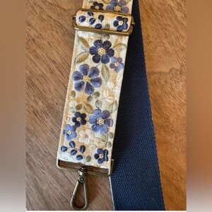 Floral Embroidered Purse Strap with Gold Colored Hardware Handmade